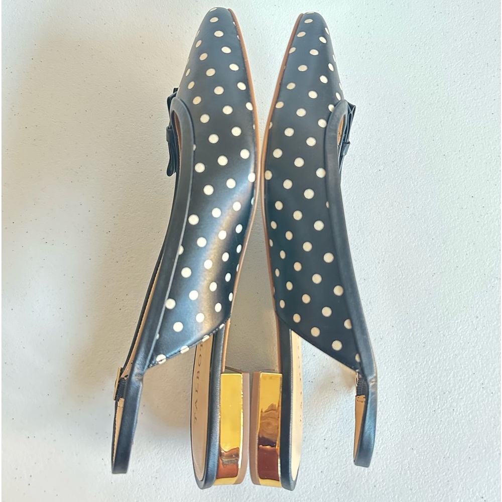 Talbots Edison Slingback Flats Polka Dot Print Gold Mirrored Low Heel Size 8M - Picture 9 of 12